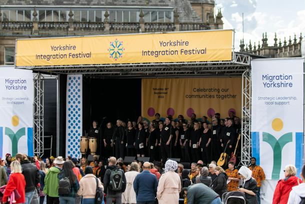 Harmony Choir, Sheffield One World Choir and Commoners Choir singing together