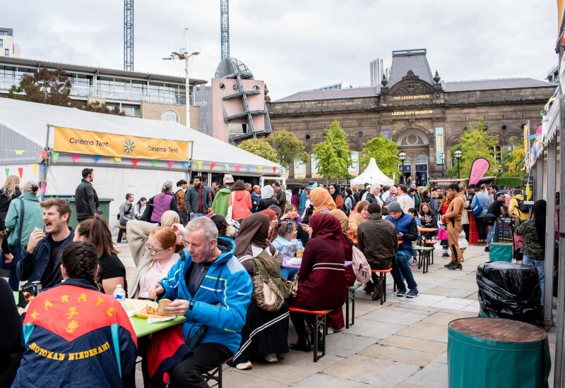 Crowds enjoying the food and drink available at the Yorkshire Integration Festival 2022