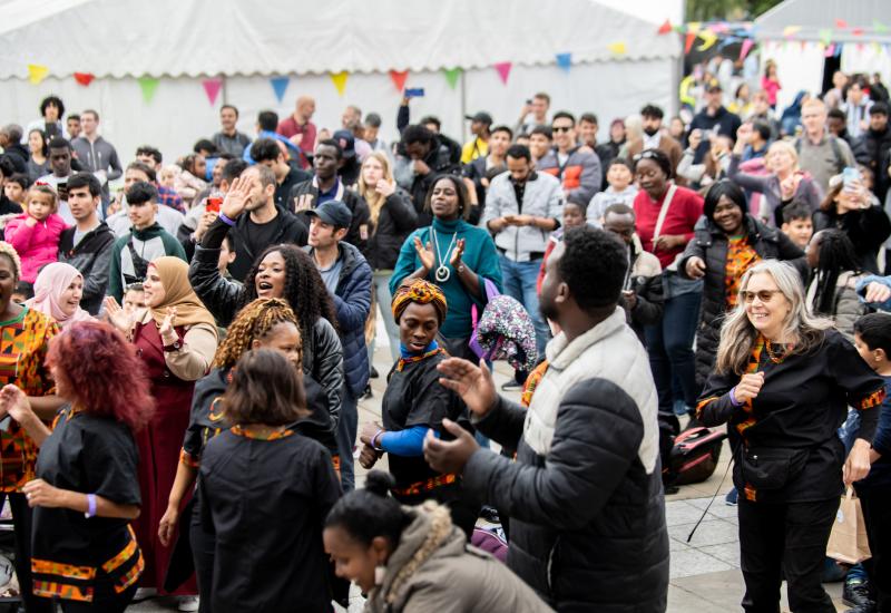 Crowds enjoying the acts on the main stage at the Yorkshire Integration Festival 2022