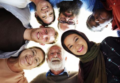 Group of people from all nationalities and ethnicities promoting diversity