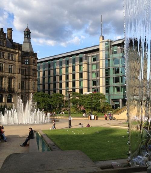 A fountain in a park in the city of Sheffield
