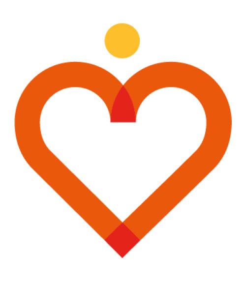 Orange heart with yellow dot